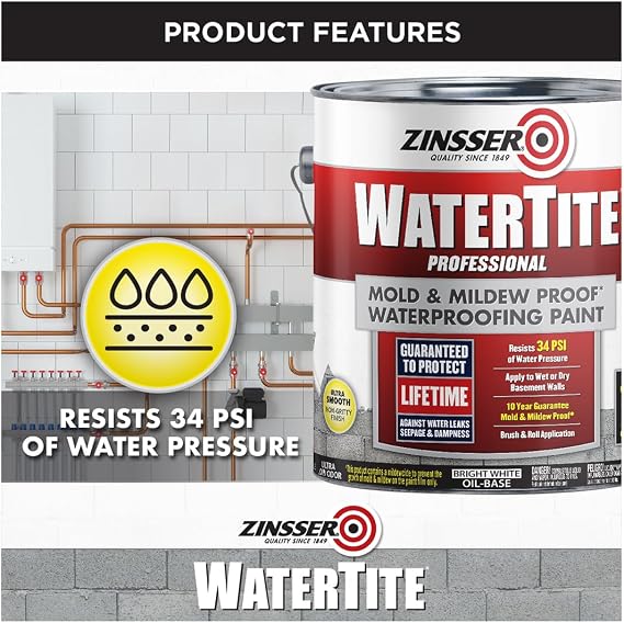 Zinsser 5003 WaterTite Professional Waterproofing Paint, 3 Gallon, White