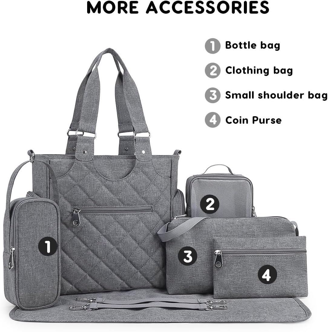 SONARIN Multifunctional 7pcs Diaper Bag Tote Set,Large Travel Baby Nappy Changing Bag Shoulder Handbag Maternity Bag