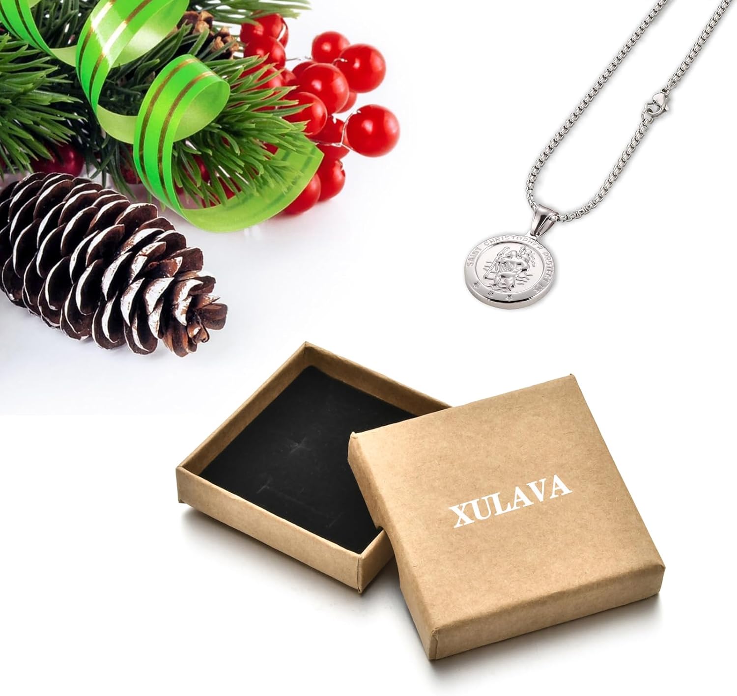 St Christopher Necklace Mens Womens,14k Stainless Steel Saint Christopher Pendant Silver Gold Religious Necklaces Perfect gifts for Family Parent Friend Patron Saint of Travellers - Image 7