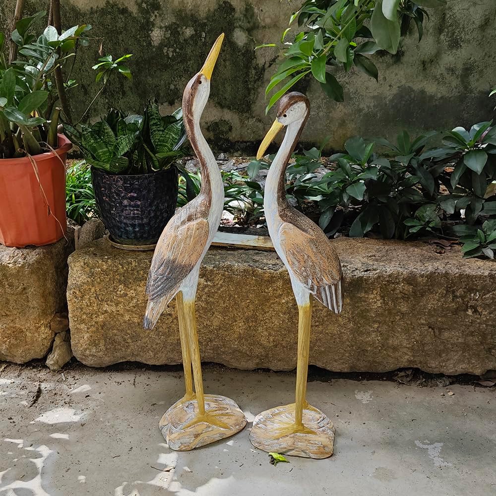 2PCS Decor Wooden Standing Bird Figurine Hand-Carved Bird Statue Home Decoration