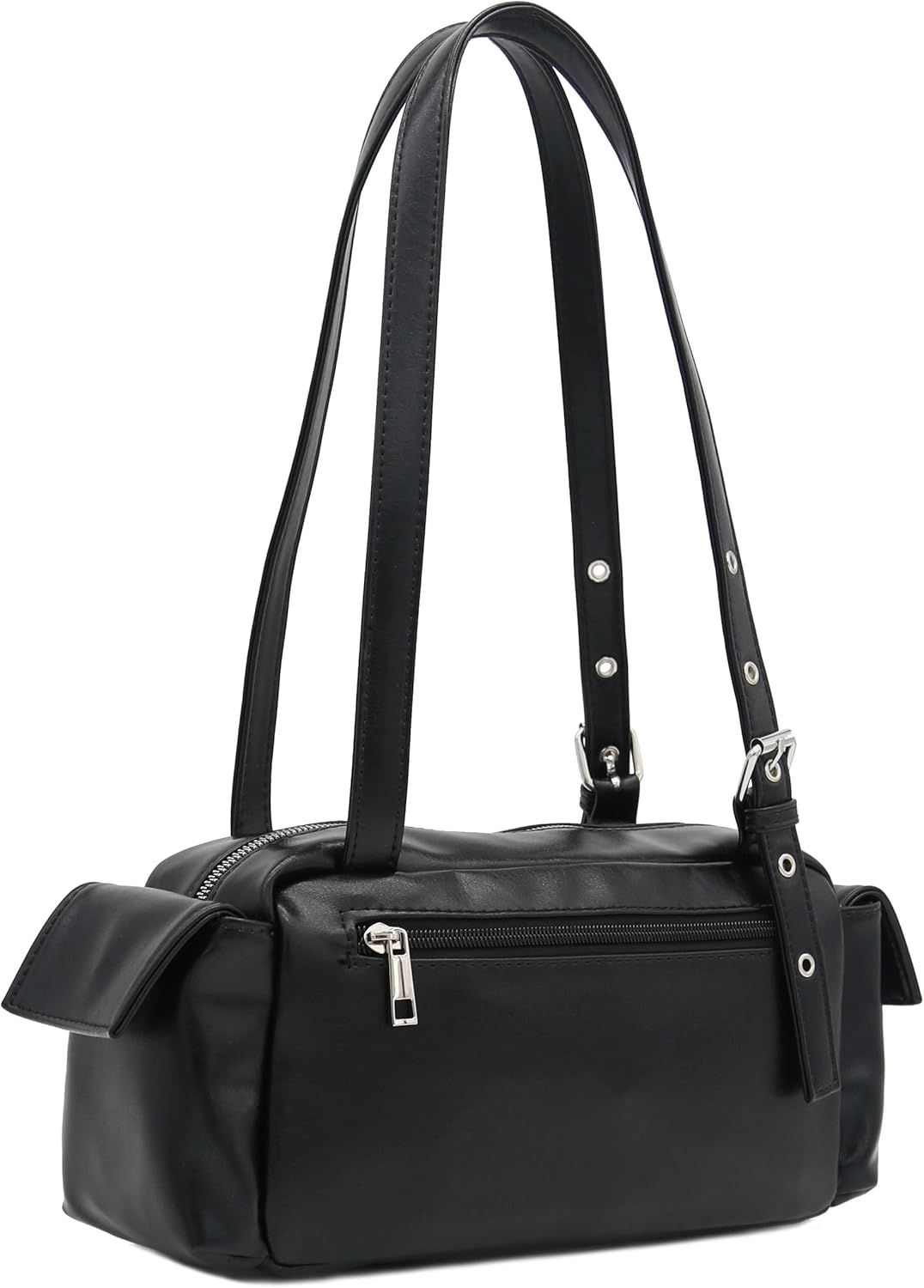 FashionPuzzle Glossy PU Leather Multi Pocket Cago Shoulder Bag | Glossy Faux Leather - Image 4