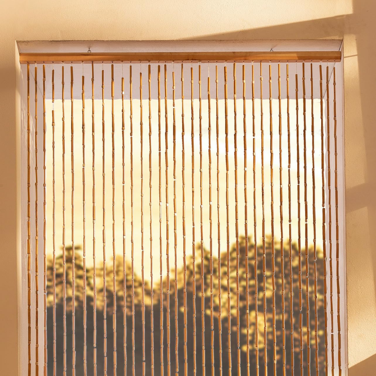 FRANK FLECHTWAREN Fadenvorhang Bambus Tropical, Naturfarbe, 200x90cm | Türvorhang, Raumtrenner