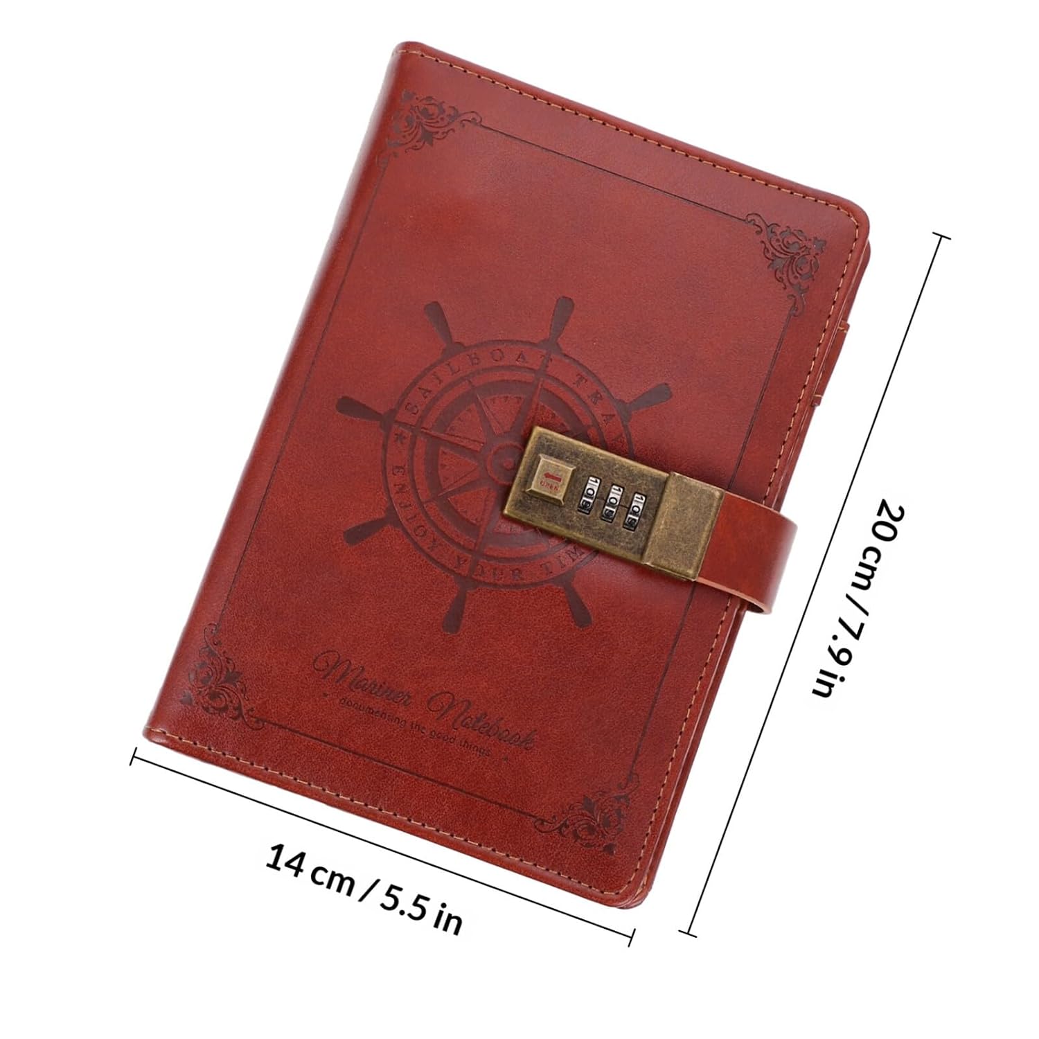 MOLUCKFU Vintage Pu Locking Journal Notebook with Combination Password Lock, Retro Writing Diary Book for Travel and Business Use, Brown Leather-style Notepad