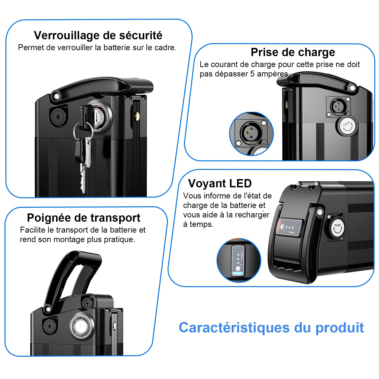 Batterie Velo Electrique Pliant 36V 17.5Ah, Batterie pour Vélo électrique 630 Wh avec BMS Intelligent, 2 Broches, Batterie 36v Lithium ION pour Vélo électrique 250W-550W Motor