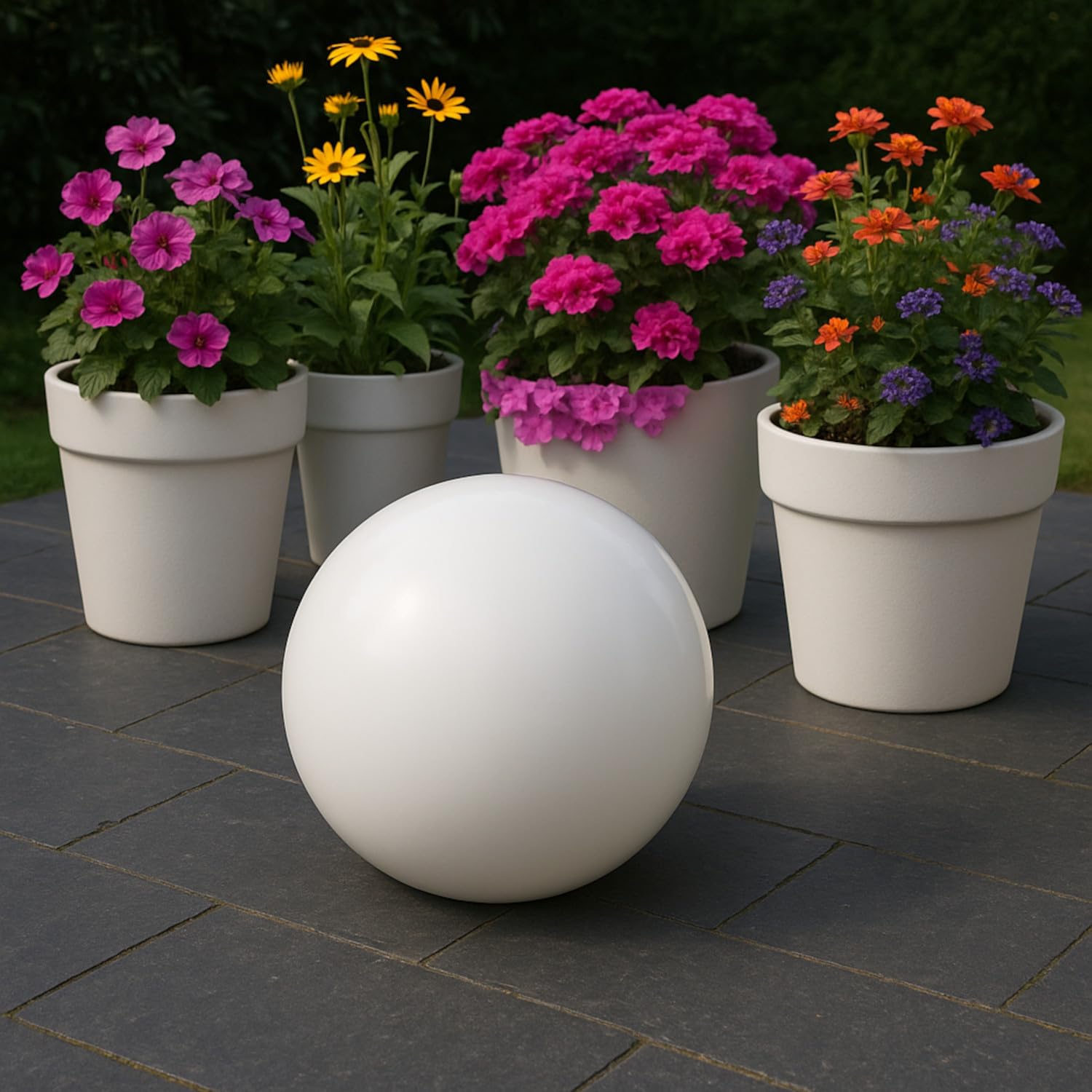 Boule de jardin en grès céramique - Convient pour l'extérieur - Couleur : blanc mat - Diamètre : 30 cm - Résistant au gel