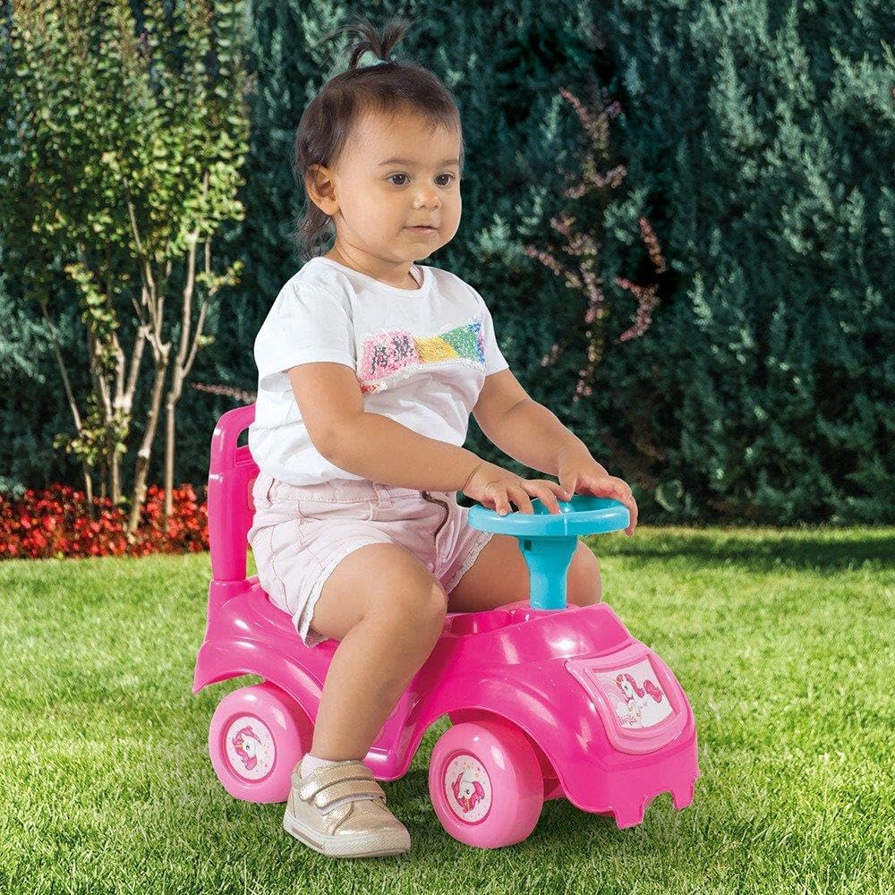 DOLU : Walk & Drive Ride-On - Pink Unicorn - Kids Foot-to-Floor Ride-On Vehicle with Horn, Sound Effects, Toddlers & Children Ages 12mo+