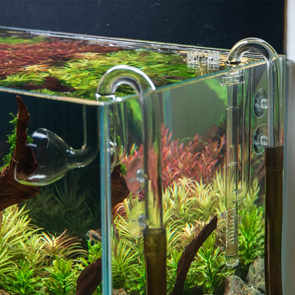 LINLAN 17mm Glas-Lilienrohr mit Skimmer, EIN- und Auslauf, passt zu 16/22mm (5/8" i.d.) Filterrohr für Aquarium Pflanzenbecken