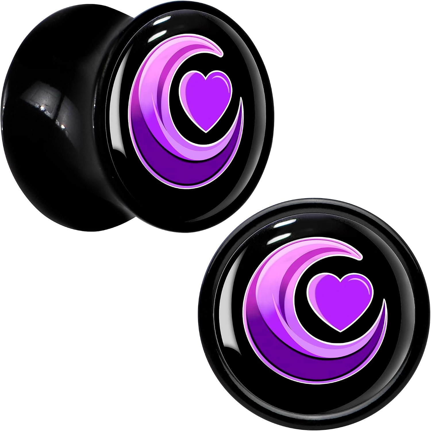 Body Candy 2PC Acrylic Crescent Moon Heart Saddle Plugs Double Flare Plug Ear Plug Gauges
