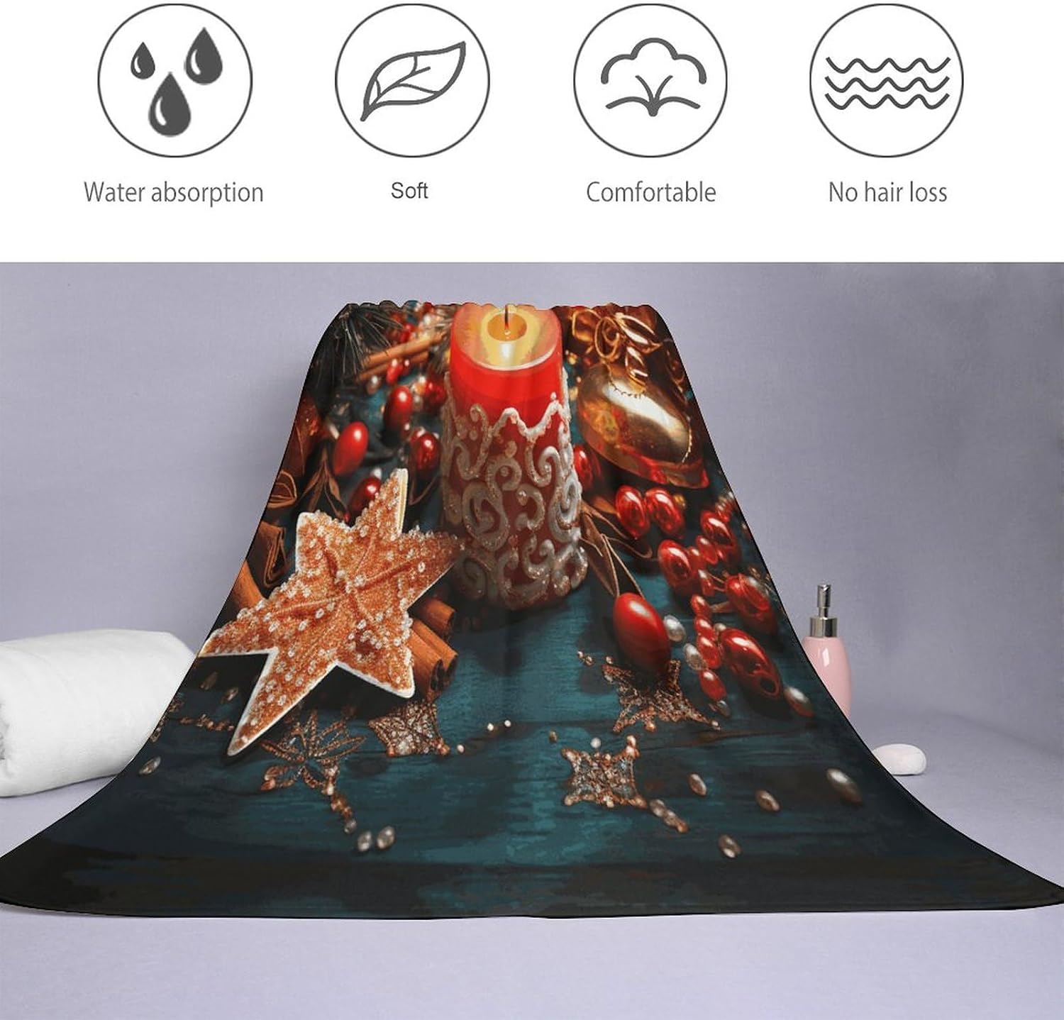 Christmas Candle Towel Vacation Accessories Essentials Soft Lighterweight，Bath Towel for Adults Women Men，Bath Towels Gift for All Occasions, Machine Washable.