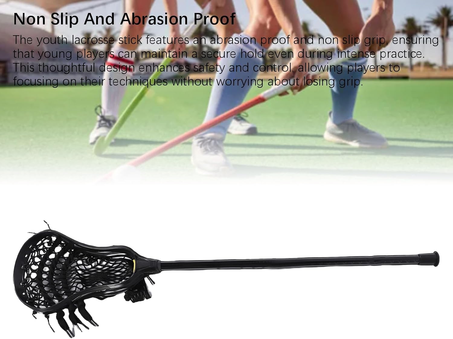 Toddler Lacrosse Stick, Aluminium Alloy, 24 Inch, Non Slip Grip - Rugged Construction, Easy Catching Head Design, Youth Lacrosse Sticks for Beginners (Black)