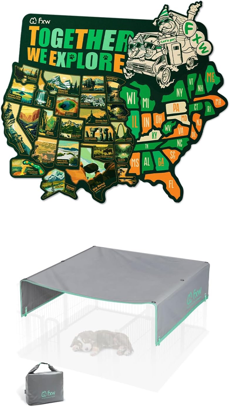 FXW Dog Playpen Sun Shade 32 Inch with FXW RV State Sticker Travel Map