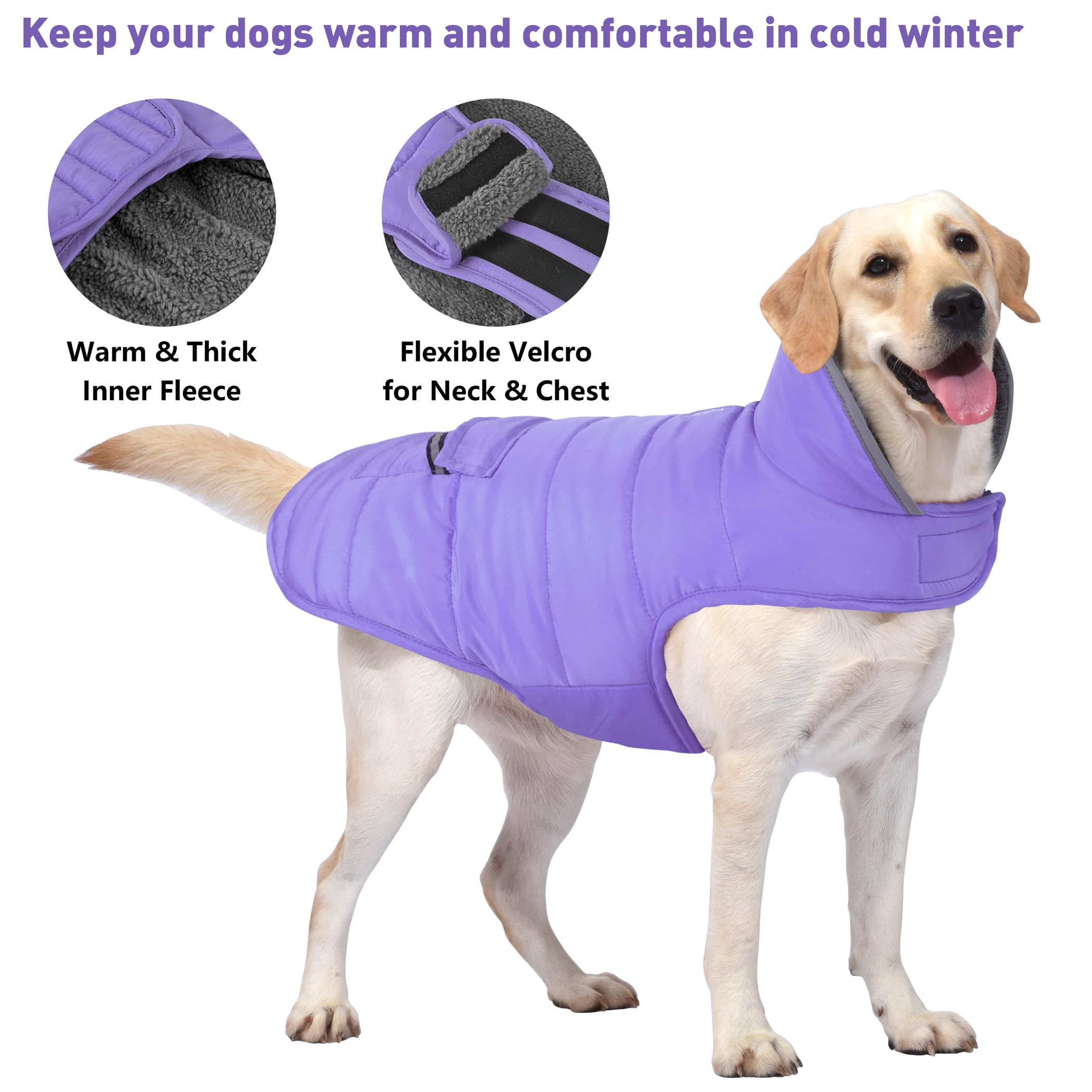 Petglad Abrigo para perro, chaqueta de invierno impermeable con bolsillo, chaleco reflectante ajustable para perro, suéter de forro polar cálido y acogedor para perros pequeños, medianos y