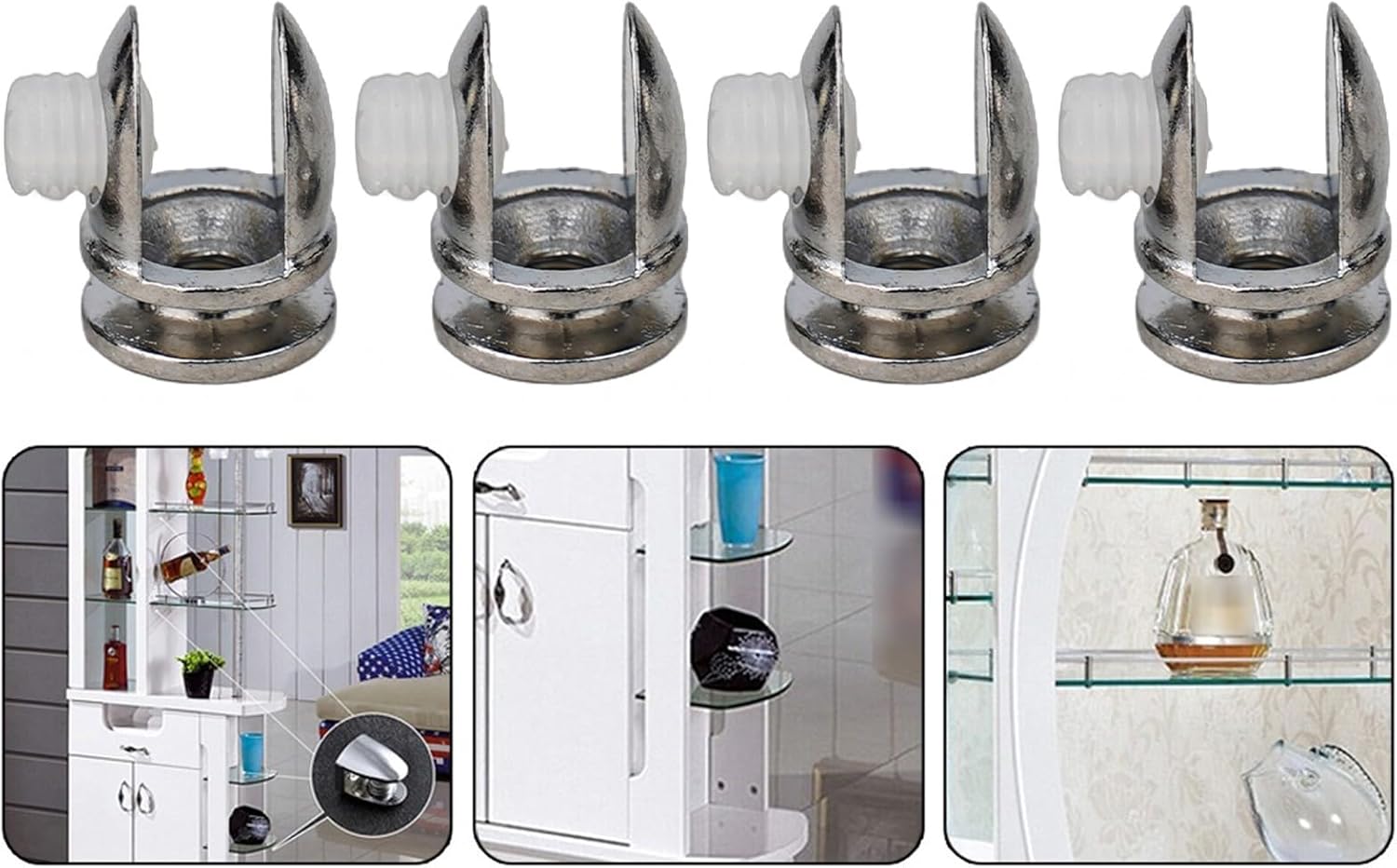 Adjustable Glass Shelf Clips Zinc Alloy Glass Brackets 5mm To 8mm Glass Holders Bathroom Shower Shelf Supports Kitchen Glass Rack Clamps Silver Tone Fasteners