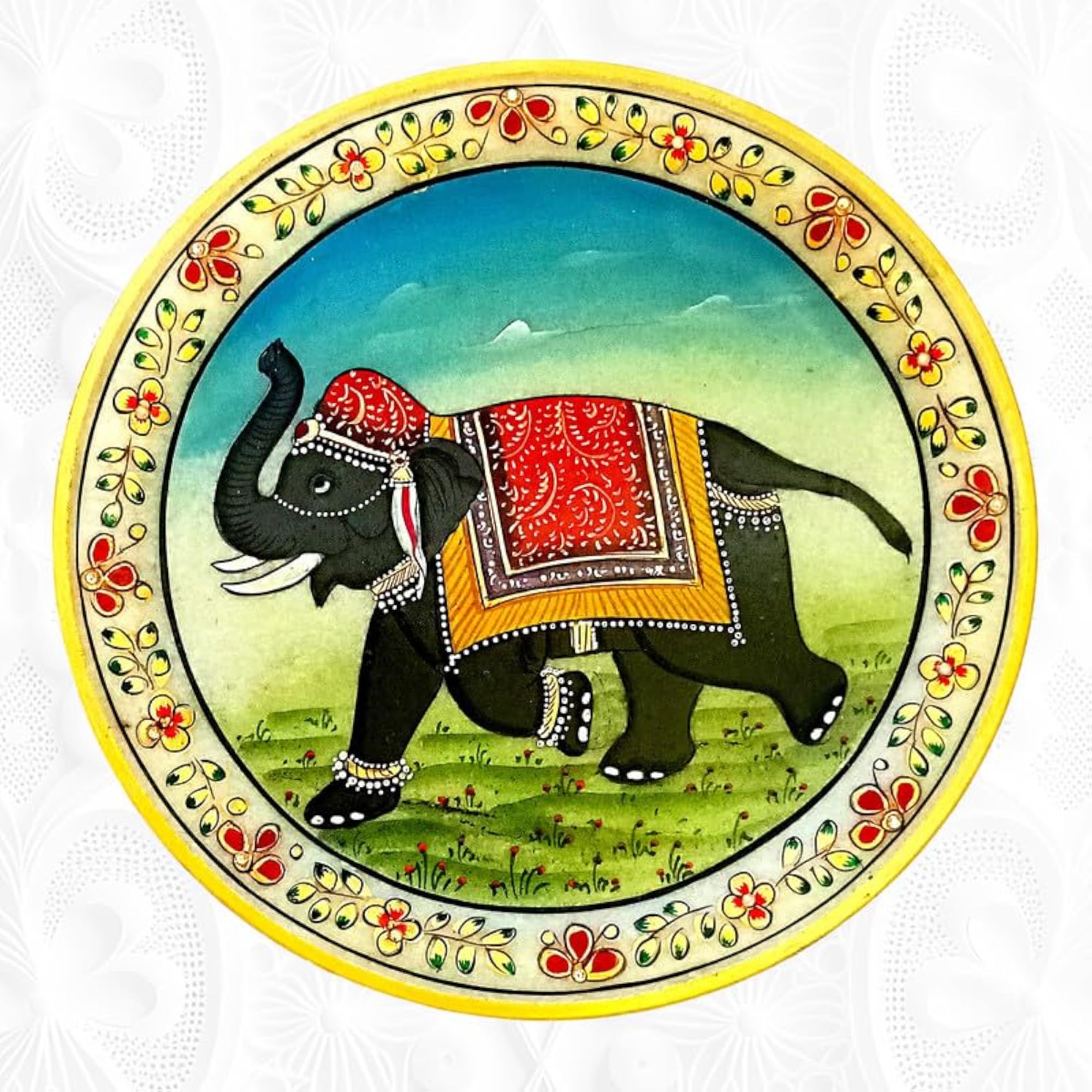 Marble Plate with Stand, Elephant Design, Decorative Showpiece