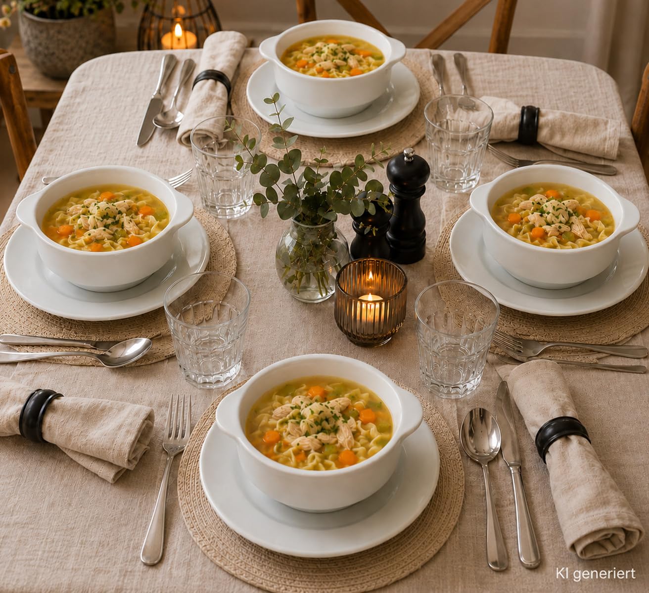 MamboCat STABIL 4er Set Suppentasse mit Untertasse I 350 ml I 4 Personen I Porzellan weiß I Suppenschale mit Henkeln I Bowl für Ramen, Chili, Gulasch, Suppe & Eintopf