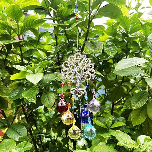 Miniatura 6 de Atrapasoles árbol de la vida, prismas de bola de cristales grandes, adorno colgante para ventana de automóvil, fabricante de arco iris, decoración
