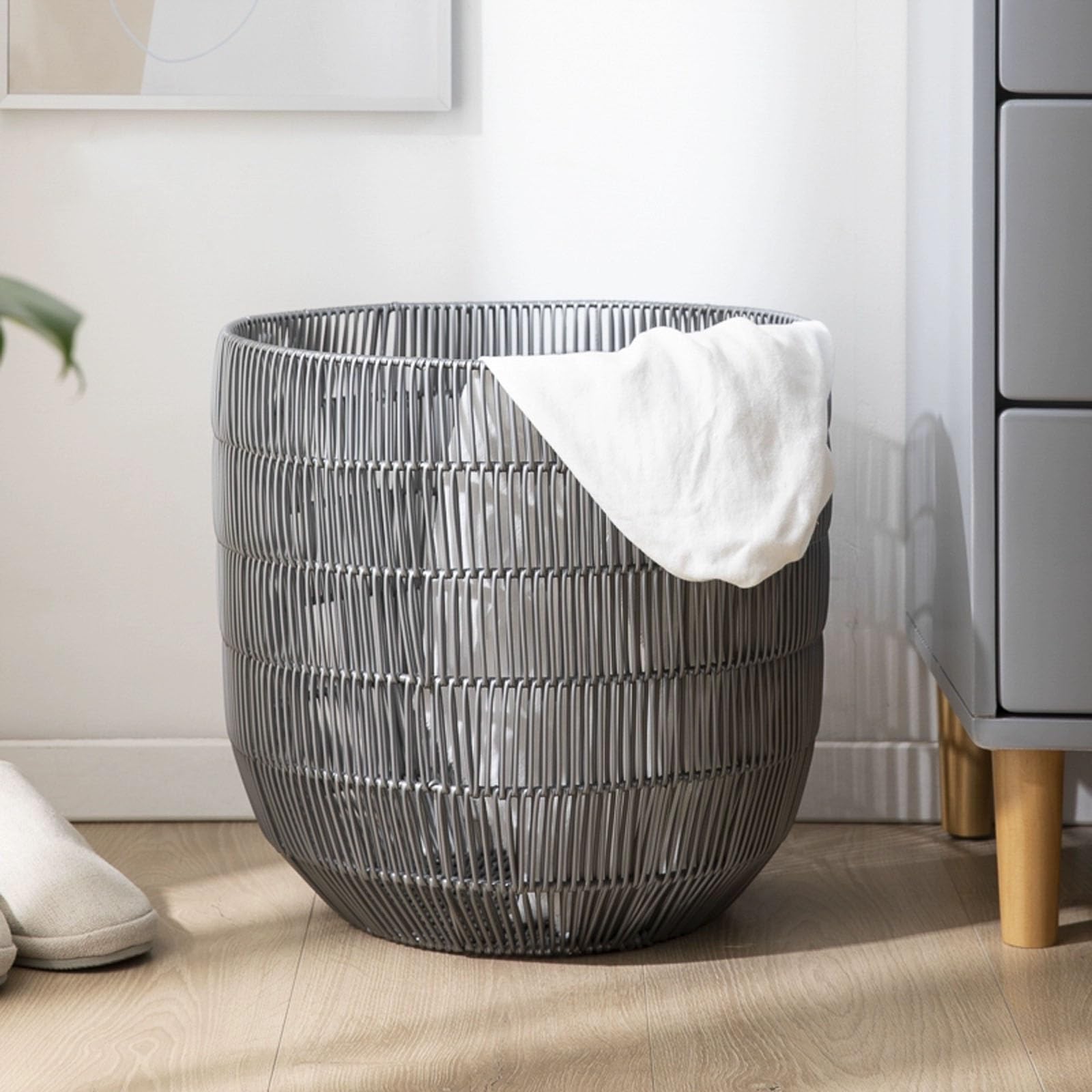Folding Laundry Basket Household Storage made of woven PP material,with hollow chambers,for bedroom,student dormitory