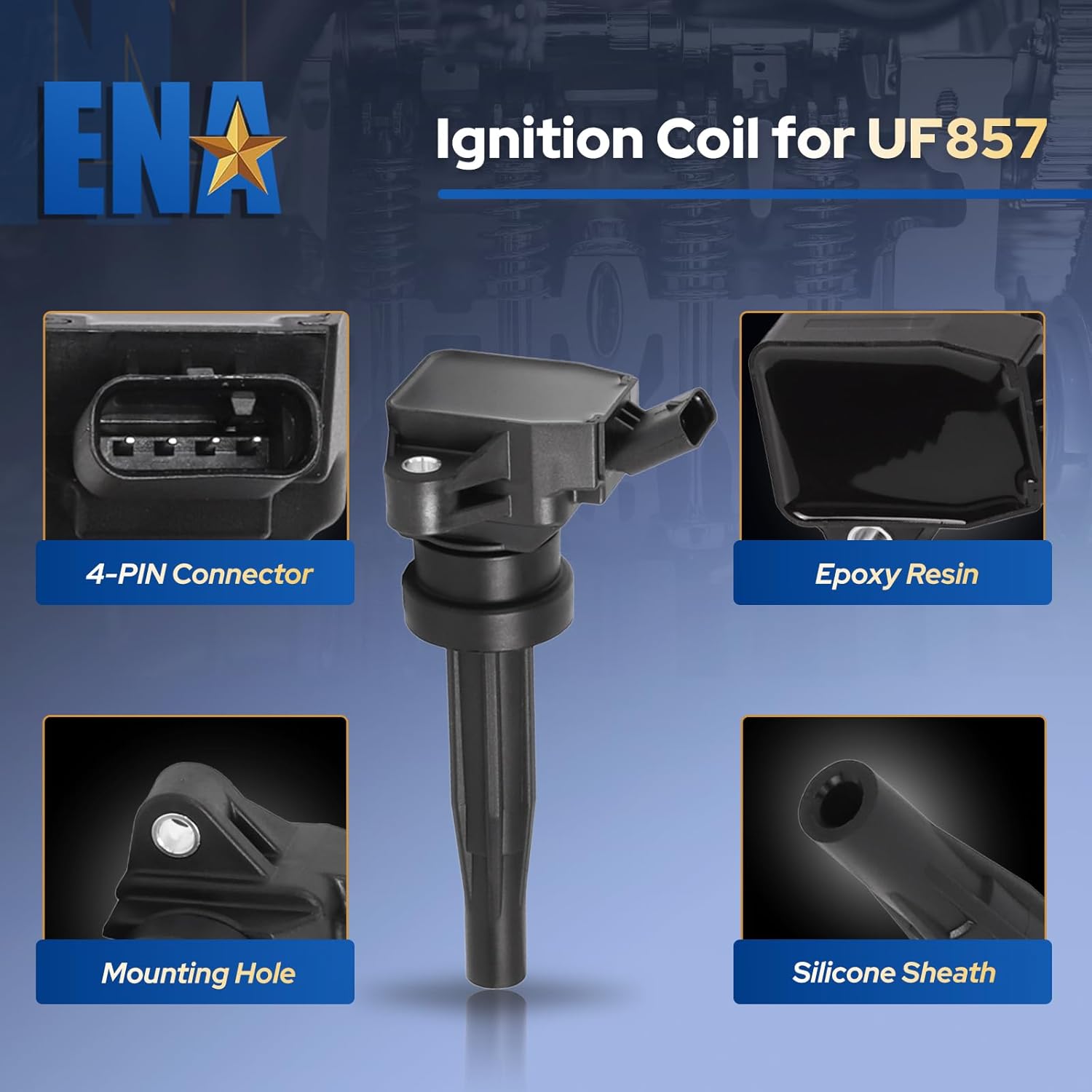 ENA Set of 4 Ignition Coil Compatible with Hyundai Elantra 2017 2018 2019 2020 1.4L Replacement for 2731003AA0 UF857