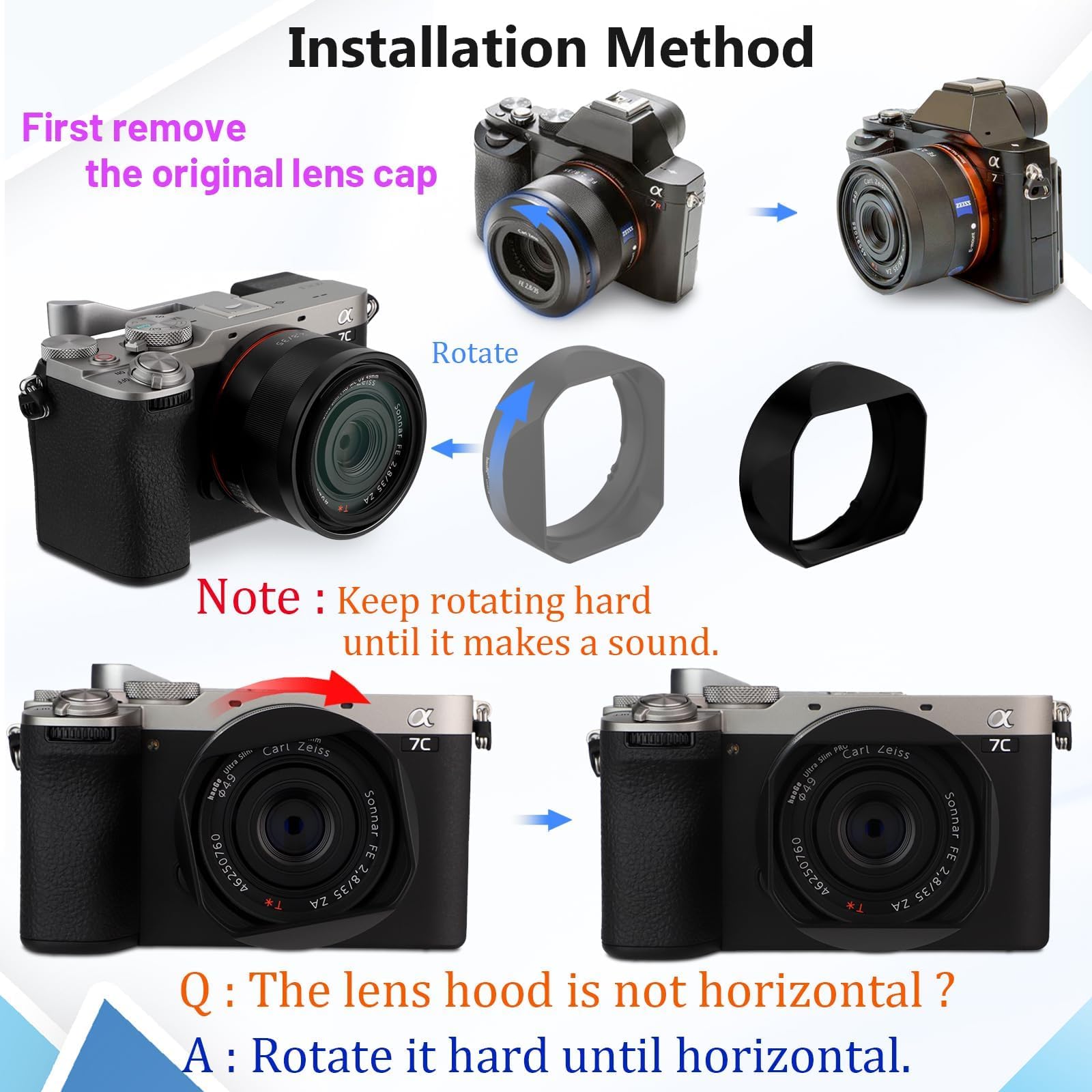 Haoge LH-RX1B Paraluce quadrato in metallo a baionetta per Sony FE 35 mm F2.8 ZA Carl Zeiss Sonnar T* FE 55 mm F1.8 ZA FE 24 mm F1.8 ZA E Mount Lens