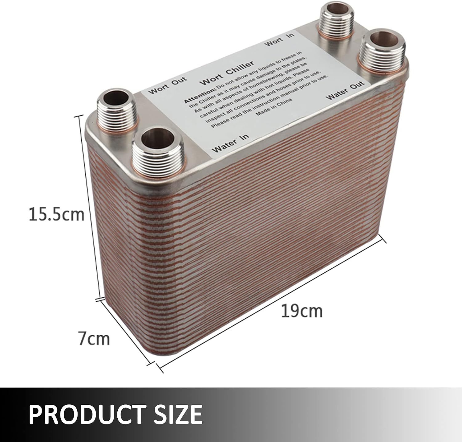 AIZYR 60 Plate Stainless Steel 304 Wort Chiller, Homebrewing High Efficiency Plate Heat Exchanger Garden Hose Thread Plate with 3/4 NPT Port