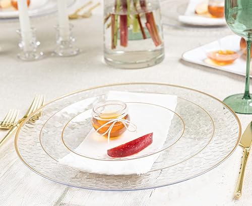 Miniatura 2 de PARTY BARGAINS Organic Collection - Platos llanos martillados de 10 pulgadas con borde dorado, transparente, paquete de 10 vajillas desechables de