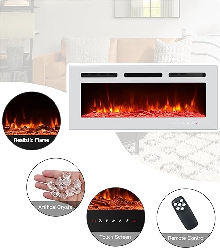 Miniatura 4 de Ergosoft Chimenea eléctrica extrafina de 4 pulgadas de grosor, chimenea empotrada y montada en la pared, llama y calor ajustables con control remoto