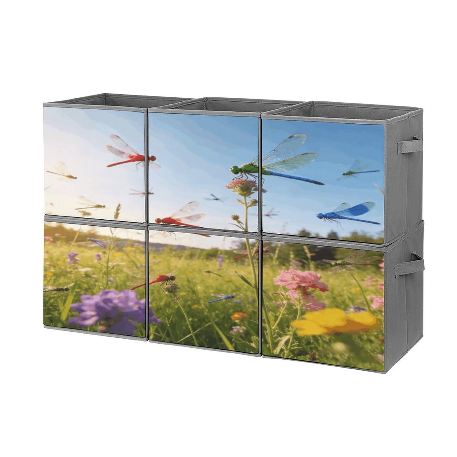 Fodpand Style Dragonfly Meadow Cube Bins With Double Handles,Set Of 6 Cube Organizer, Stackable And Foldable Storage Bins For Organization, Closet, Shelves, Offices