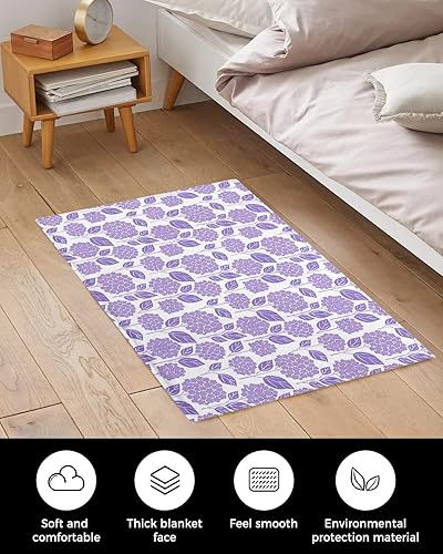 Miniatura 4 de Alfombra de baño para baño, dormitorio, tapete de felpa floral morado, antideslizante, absorbente, para entrada interior, 20 x 31.5 pulgadas, flores