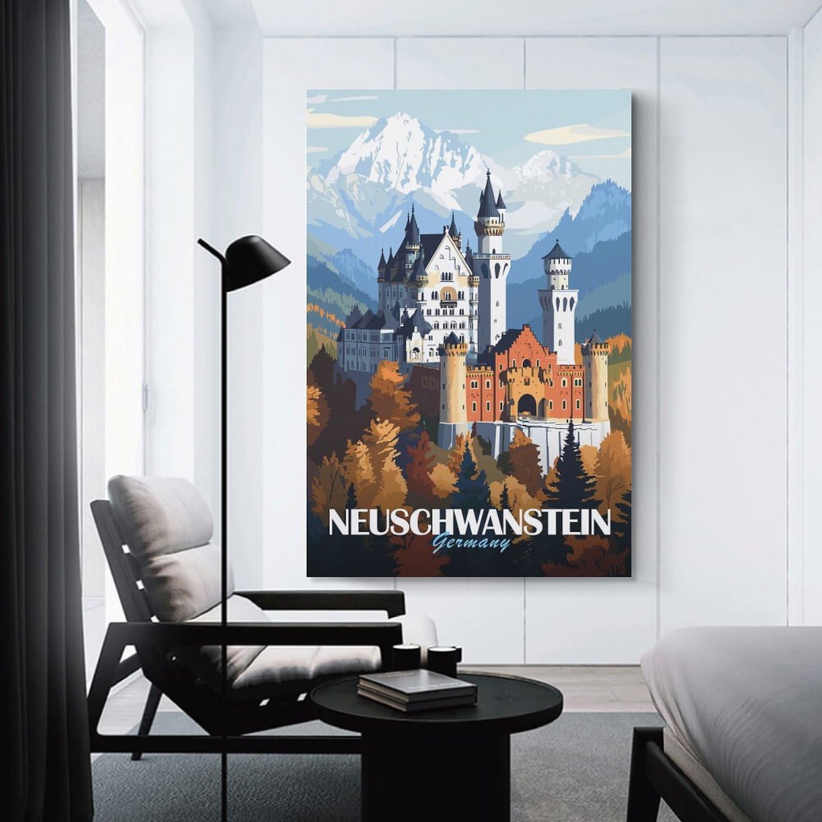 Junmoney Neuschwanstein Castle Wall Picture Print 20x30inch(50x75cm), for Entrance Spaces, Stair Walls Or Halls, Decorative Canvas Styling for Entry Areas