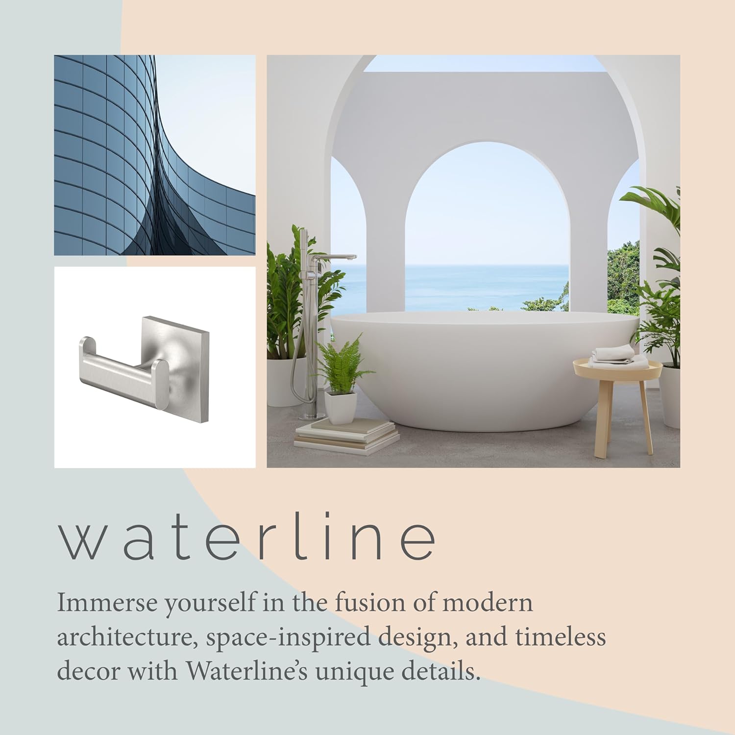 Gatco 5595 Waterline Single Robe Hook, Wall Mounted Hook for Bathroom Towels & Robes, Satin Nickel