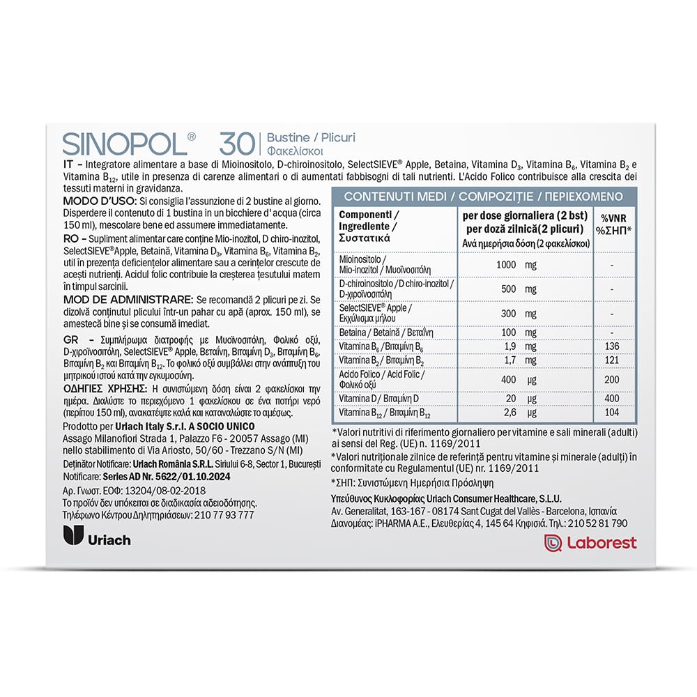 30 Umschläge à 2.5G | Myoinositol, D‑Chiroinositol, Apple SelectSIEVE, Vitamine B und D3 | Nahrungsergänzungsmittel | Wohlbefinden für Frauen