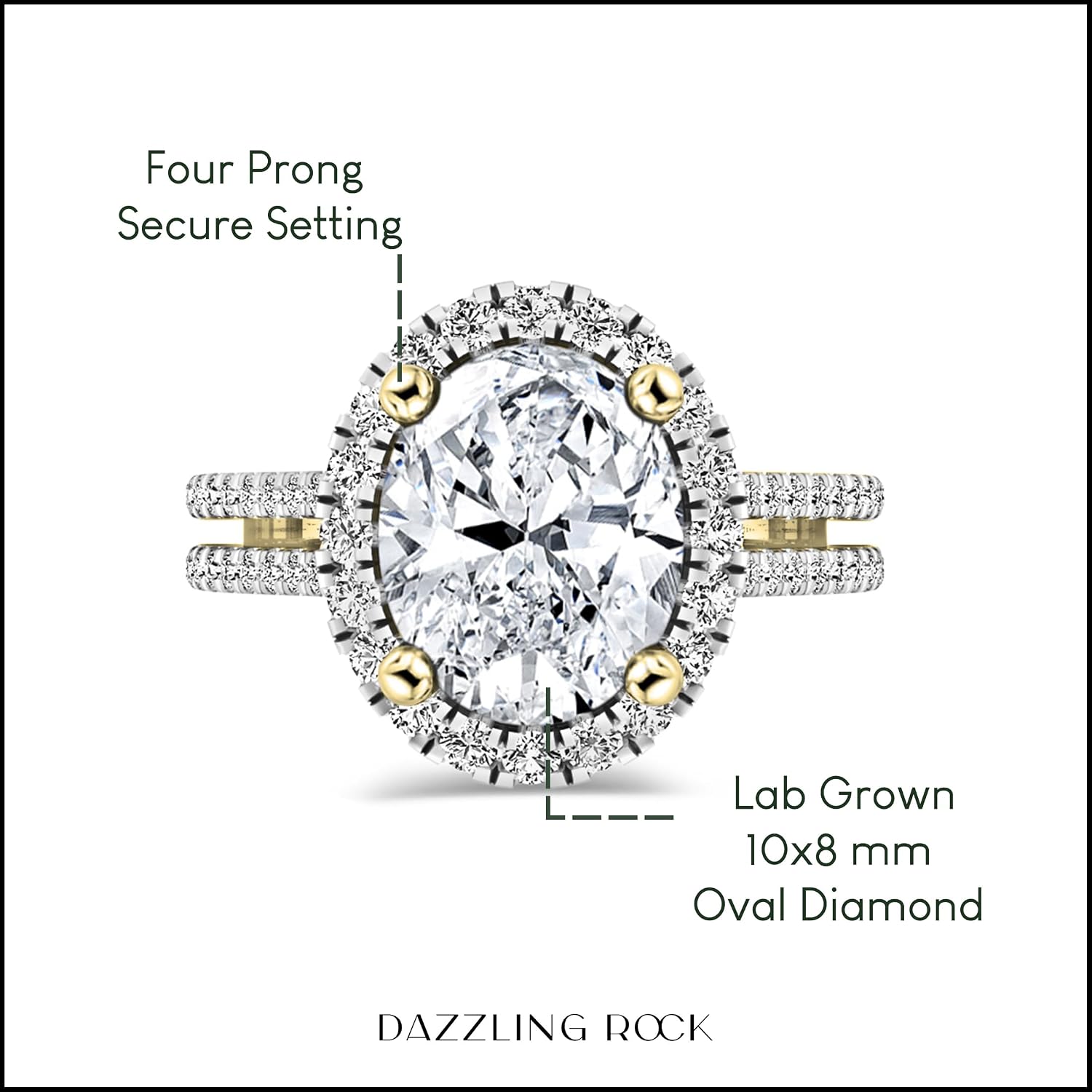 IGI Certified 10K Solid Gold Halo Engagement Ring for Women with 3.20 ctw, Oval (2.80 ct) & Round (0.40 ct) Lab Grown White Diamond