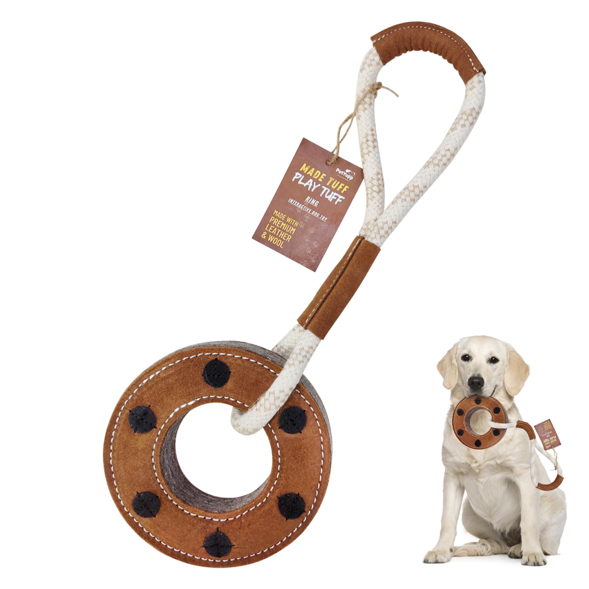 Ring Leder Kauspielzeug für Hunde Extra Dicke Wolle Genäht Echtleder Hundespielzeug für Kleine Mittlere Große Hunde Langlebig Sicher Kauspielzeug für Welpen