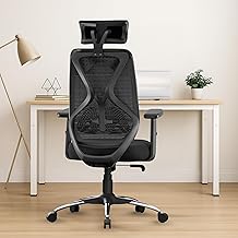 beAAtho Dusk Ergonomic High Back Office Chair 2D Adjustable Arm, Headrest, Lumbar Support, Metal Base Revolving Mesh Chair - Home & Office | 3 Years Warranty (Black)