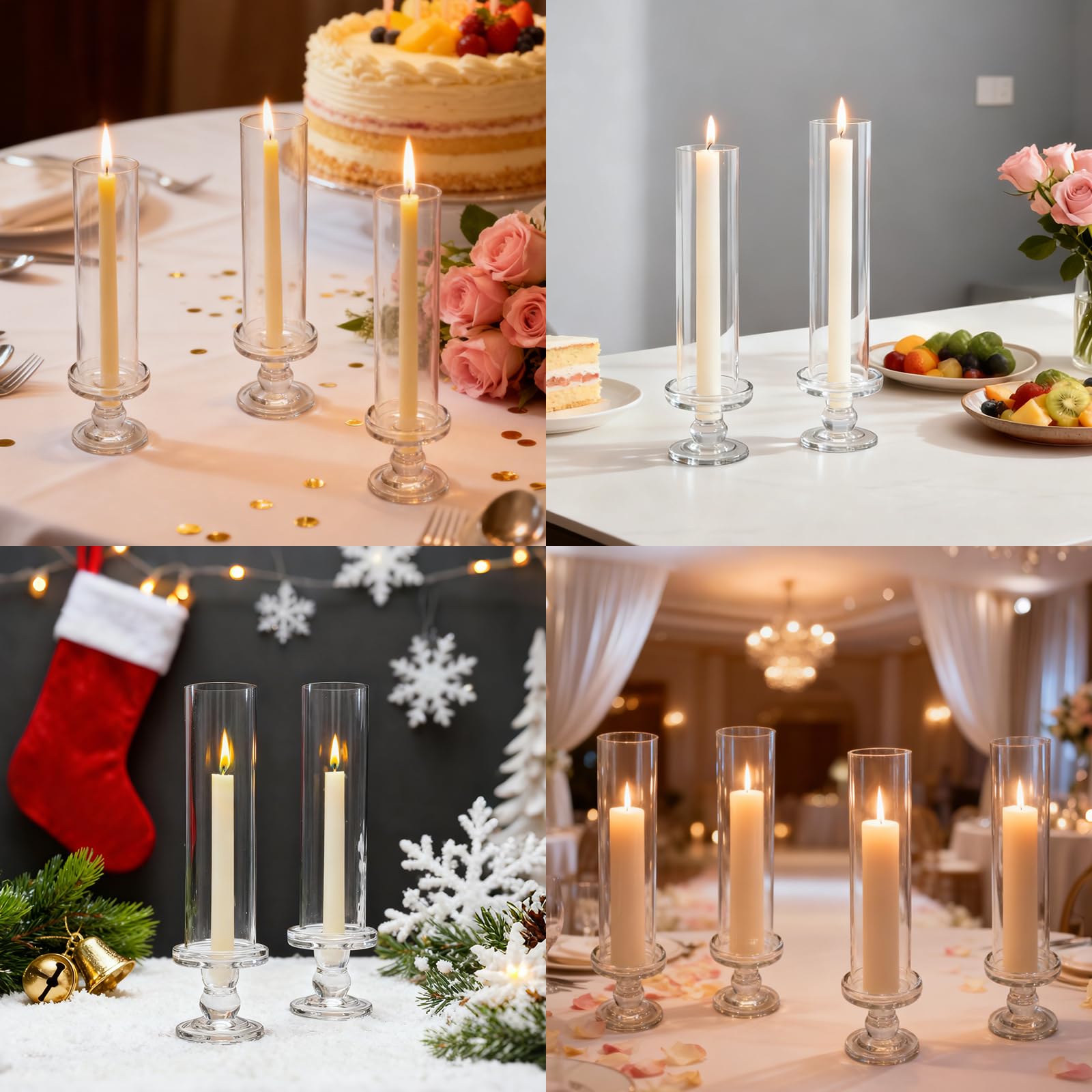 Lot de 2 Bougeoirs Hurricane en Verre Transparent 25 cm Bougeoir en Verre pour fête Bâtons Lumineux pour thé ou ouragan Idéal pour dîner fête pour Mariage Noël et décoration de la Maison