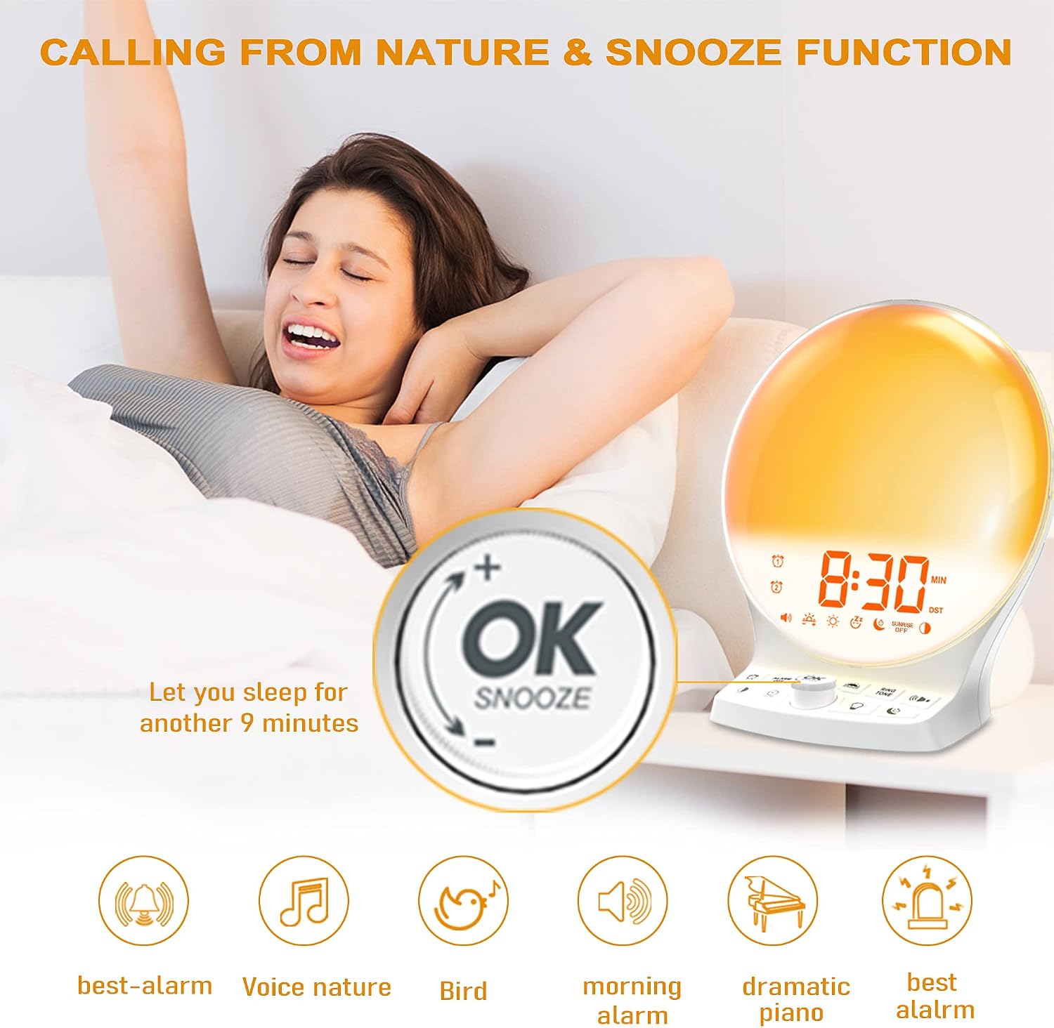 OnLyee Wake Up Light Sunrise Alarm Clock, 9 Colored Night Light/Sunrise Simulation & Sleep Aid & Dual Alarm Clock, 6 Natural Sounds and Snooze for Kids Adults Bedrooms/Night Light Ambiance…