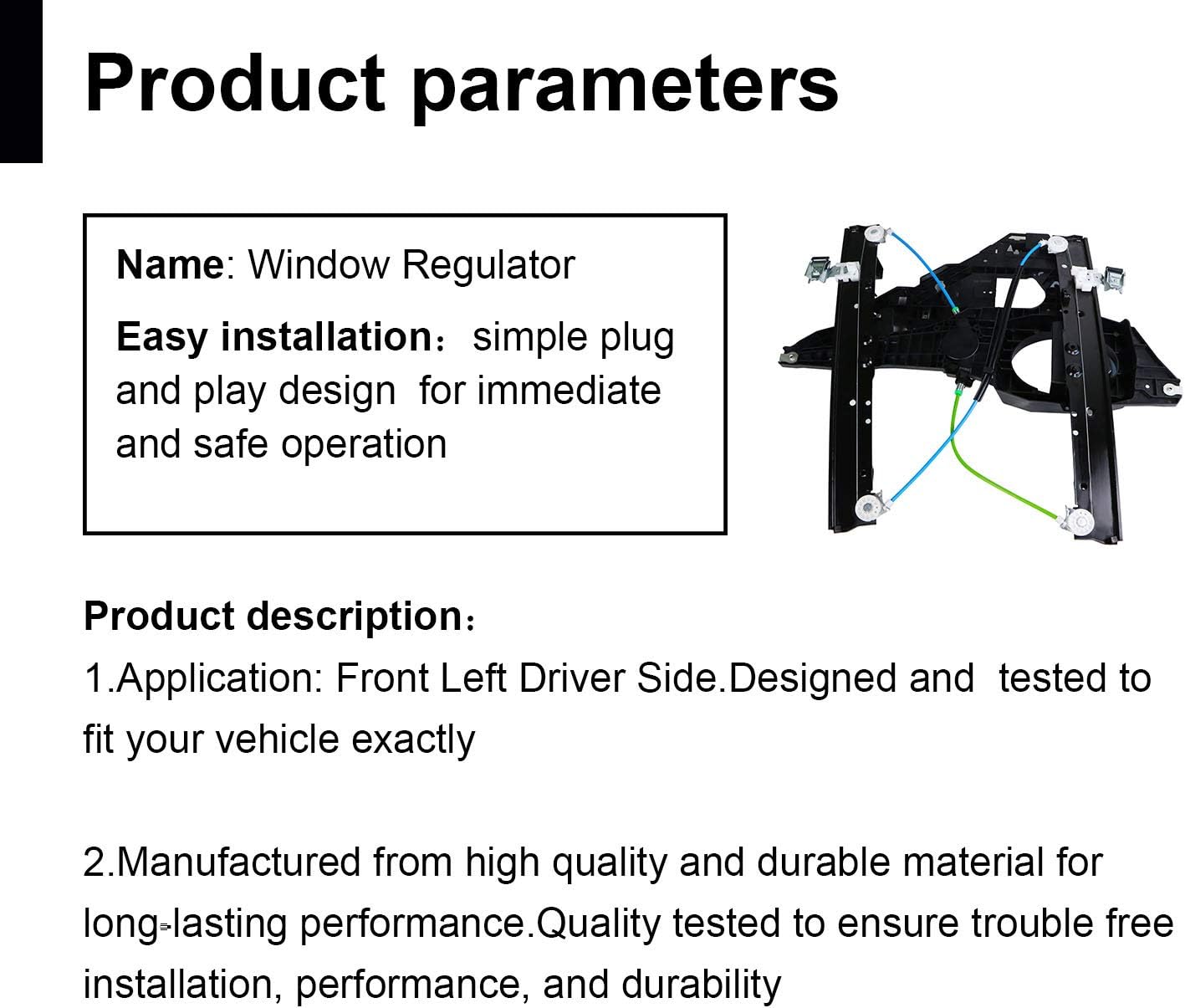 Front Driver Side Power Window Regulator Without Motor Fit for Ford Expedition 2007-2017, Fit for Lincoln Navigator 2007-2017, 749-542