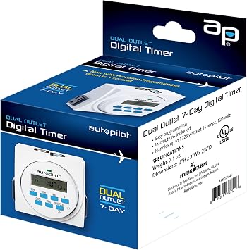 Autopilot 7 Day Dual Outlet Digital Programmable Light Timer Controller, 4 Pack