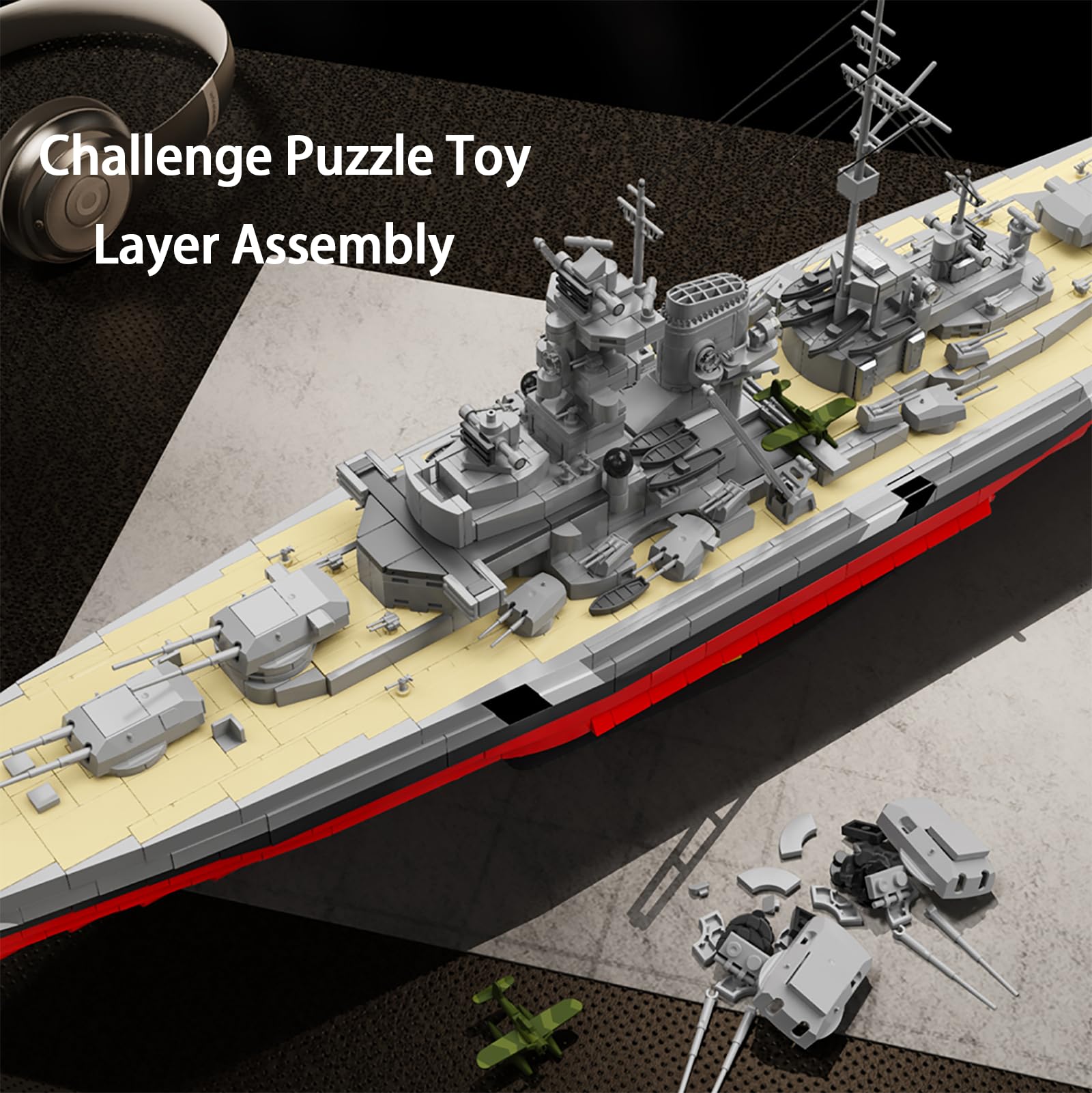 muuchuu Bismarck Schlachtschiff Bausatz Erwachsene, 1:300 Militär Kriegsschiff Modell, Großes Deutsches Technik Wasserfahrzeug WWII, Perfekt Geschenk Jungen Mädchen Sammler Dekor (2686 Teile)