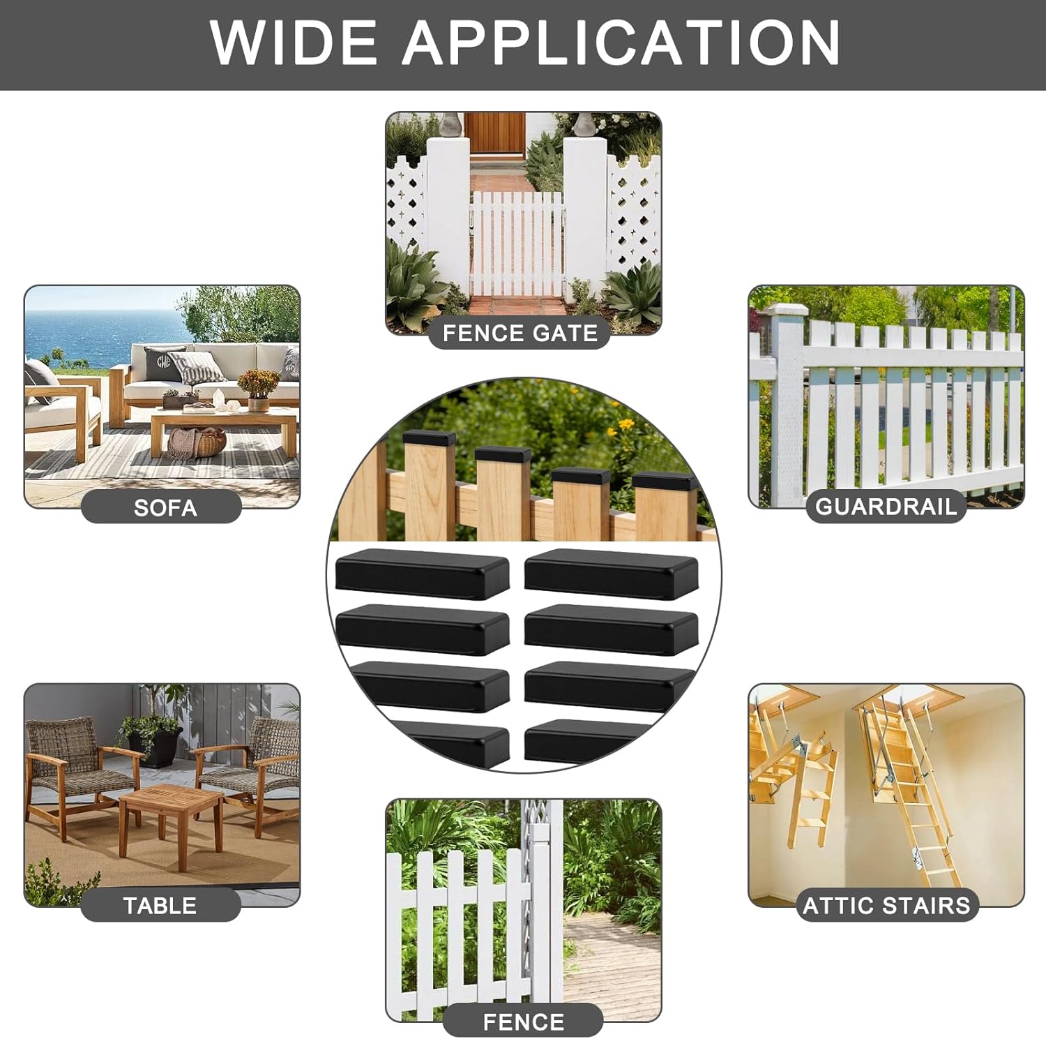 (8 PCS) 2×4 Wood Post Metal End Caps (1.5" × 3.5") – Heavy-Duty Galvanized Steel Post Covers, Weatherproof Protective Caps for Fence Posts, Deck Posts, Outdoor Lumber, and Mailbox Posts (Black)