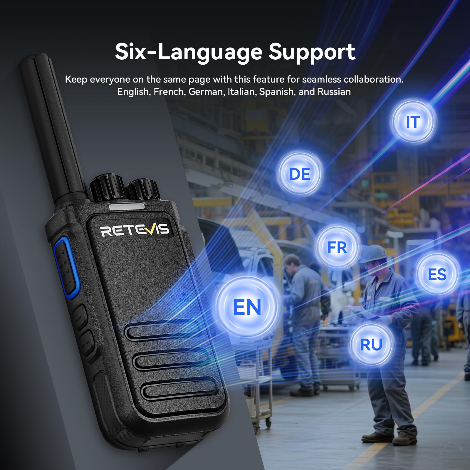 Retevis B64 Walkie-Talkie Bidireccional con Auricular, Insonorizado con IA, PMR446, Fácil de Usar y Resistente al Desgaste, Ideal para Reparación de Automóviles(Negro, 10 Unidades)