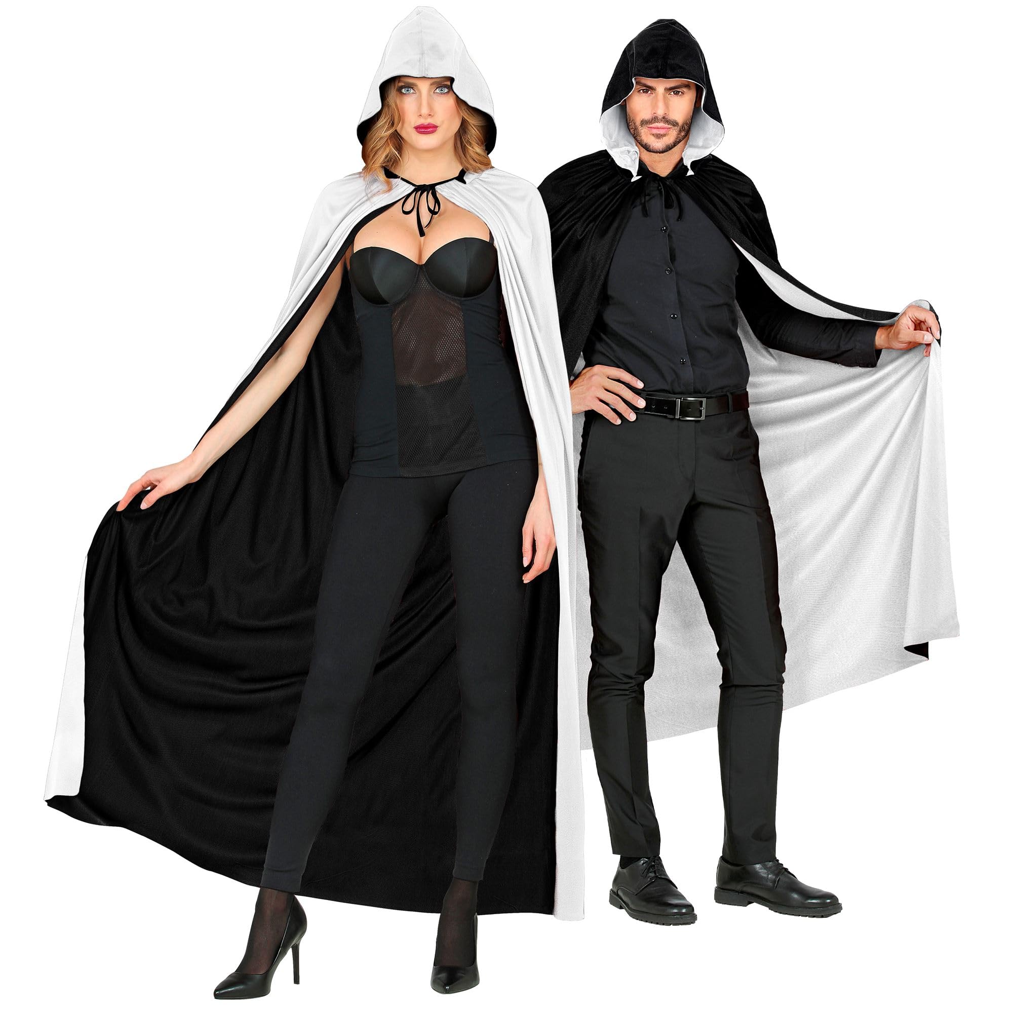 Children's Hooded Cape Super Deluxe 140cm Black/White Costume Medium 8-10 yrs (140cm) for Super Hero Fancy Dress