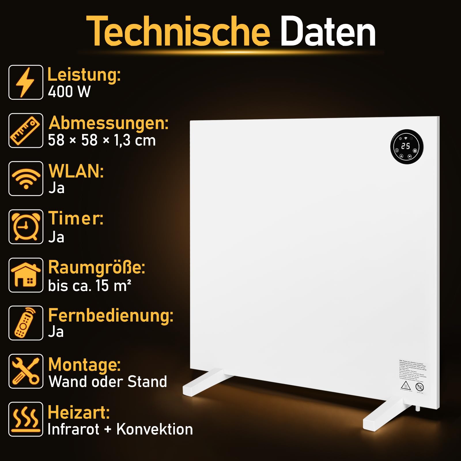 Chauffage infrarouge 400 W avec thermostat et télécommande, jusqu'à