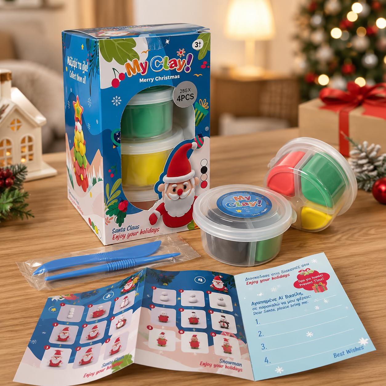 Air Dry Clay for Kids, 4 Christmas Mini Modeling Clay Sets, DIY Snowman Model Magic Clay Kit with Tools &amp; Tutorials, Christmas Stocking Stuffers for Kids, Creatible Art Crafts Toys Gifts Xmas Gift