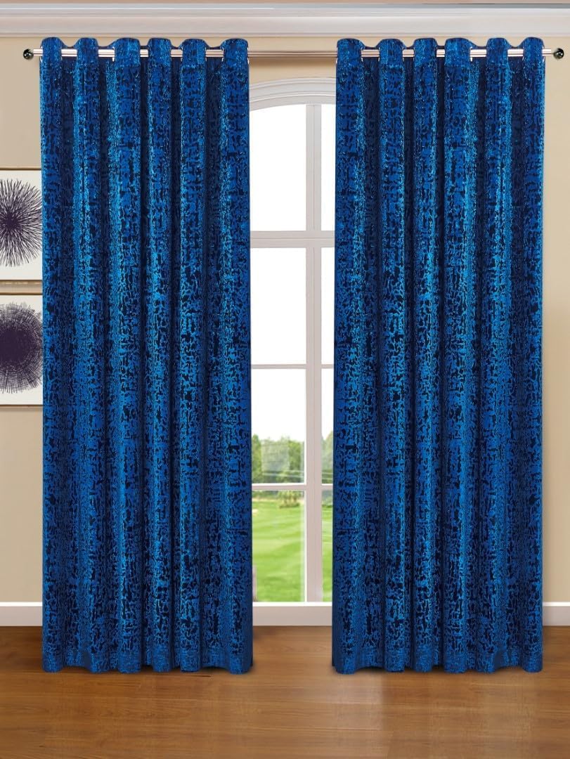 BQC Blue Velvet Curtains 66 x 54 Inch - Super Soft Polyester Ring Top Eyelet Curtains For Bedroom and Living Room - Luxury Thermal Insulated Window Curtains, Set Of 2 Panels With Tie Backs