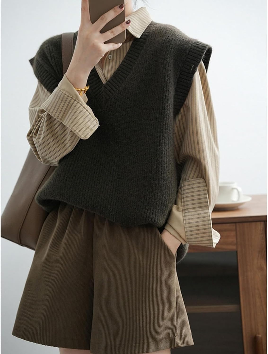 [Monotory] 無地 ニットベスト レディース Vネック ノースリーブ ゆったり フリーサイズ 着痩せ セーターベスト ベスト