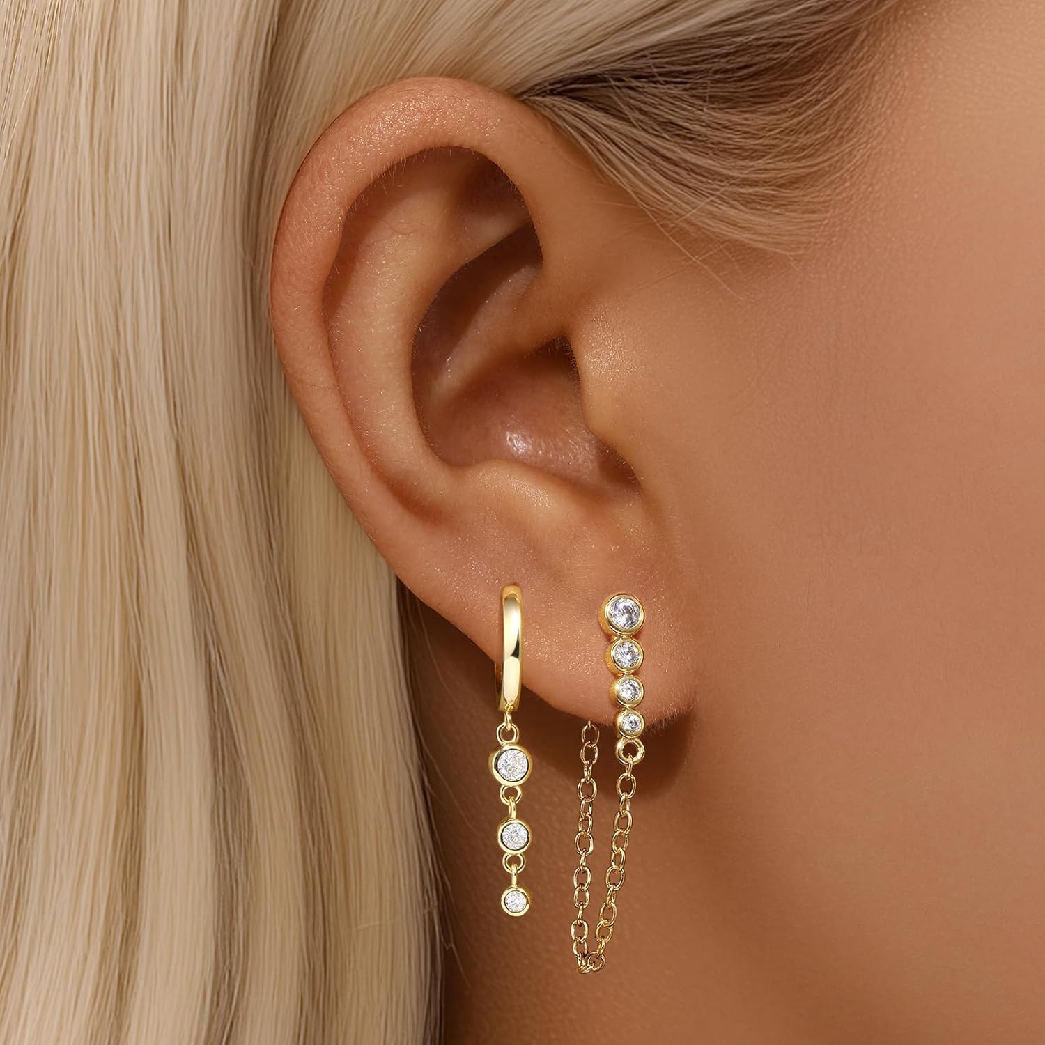 GEORGE · SMITH Gold Earrings for Women Small Diamond Hoop Earrings for Women 14k Gold Dainty Gold Earring Stacks Hoop Stud Earrings Hypoallergenic Jewelry for Women Gift - Image 4