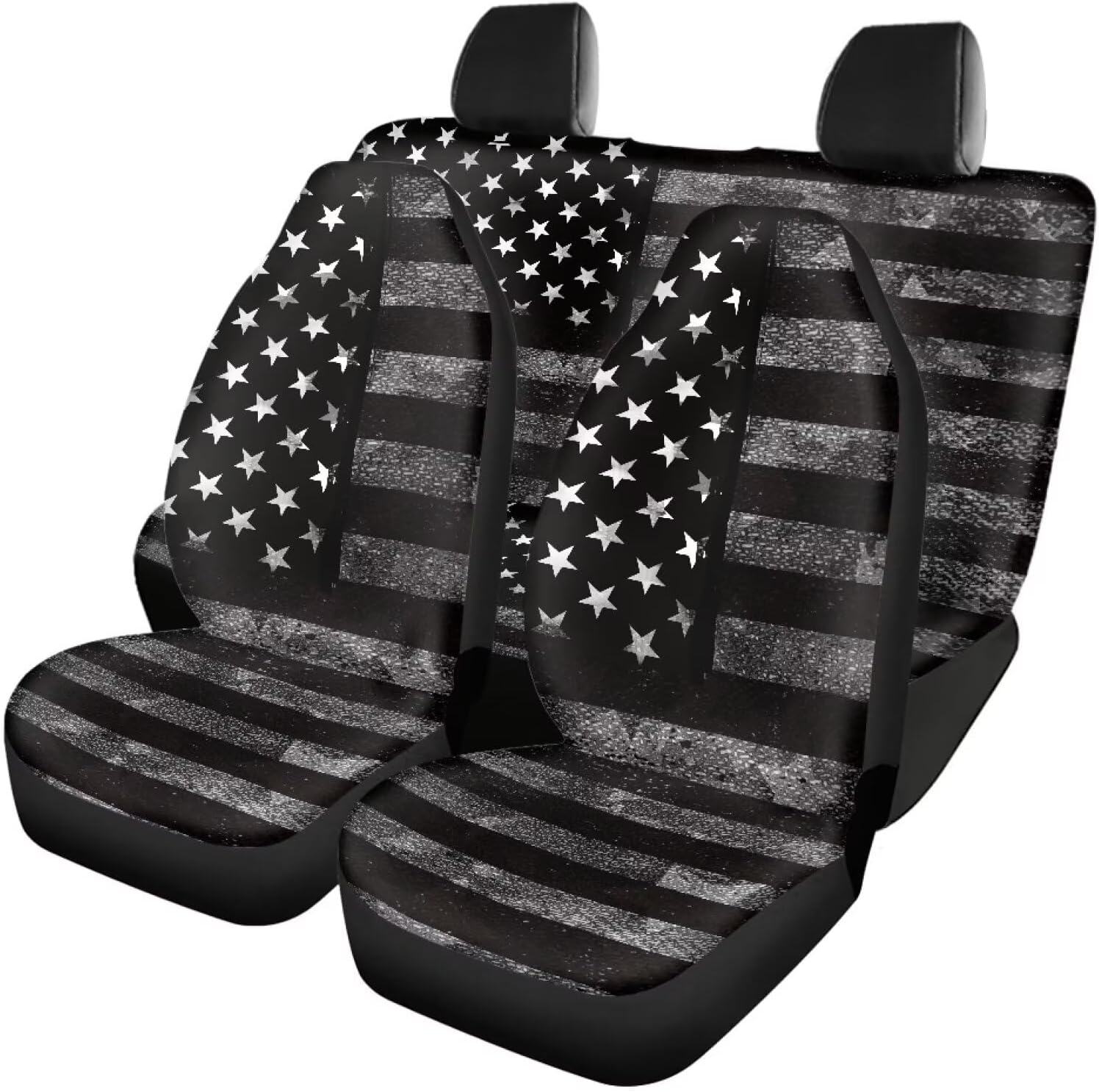 American Flag Car Seat Cover 4 Pieces Automotive Seat Cover Universal Car Seat Cover Full Set for Front and Back Seat Dustproof Car Seat Cushion Protector Black