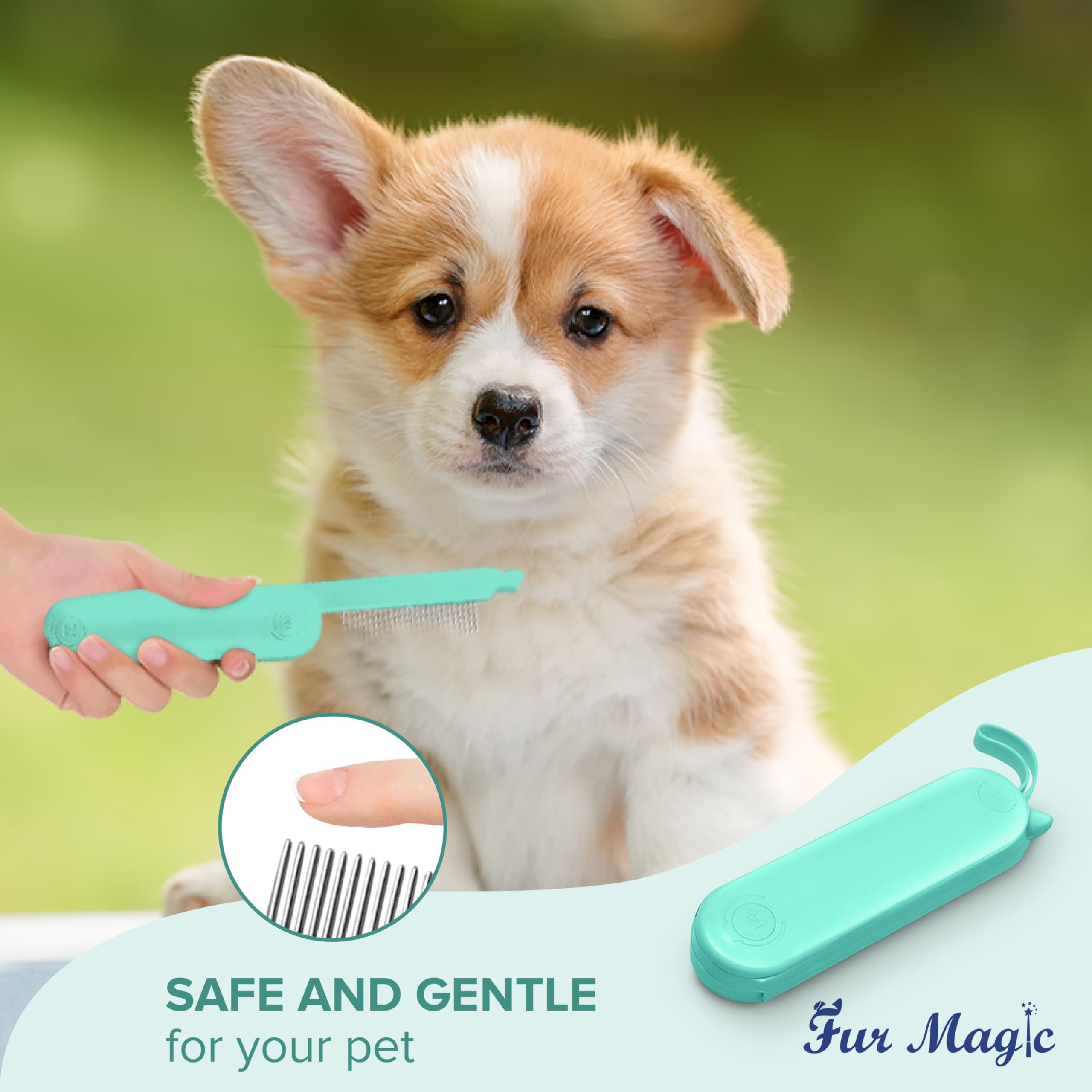Fur Magic Deshedding and Dematting Comb, 2 Sided Foldable Pet Grooming Brush for Deshedding Mats and Tangles - Image 3