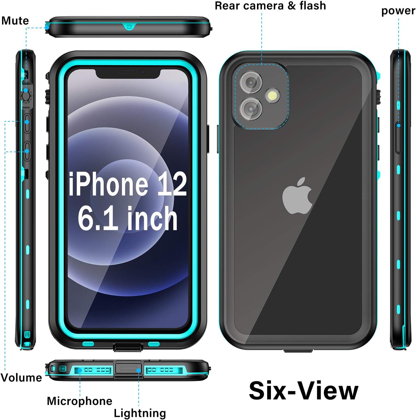 Janazan iPhone 12 Waterproof Case, Built-in Screen Protector Waterproof Case with Clear Sound Quality, Full Body Heavy Duty Shockproof Sandproof for iPhone 12 6.1 inch (Blue)